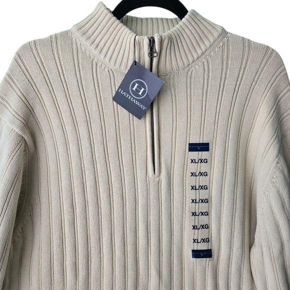 hathaway Other - Hathaway Mens XL Quarter Zip Sweater Beige 100% Cotton Ribbed Knit Mock Neck NWT